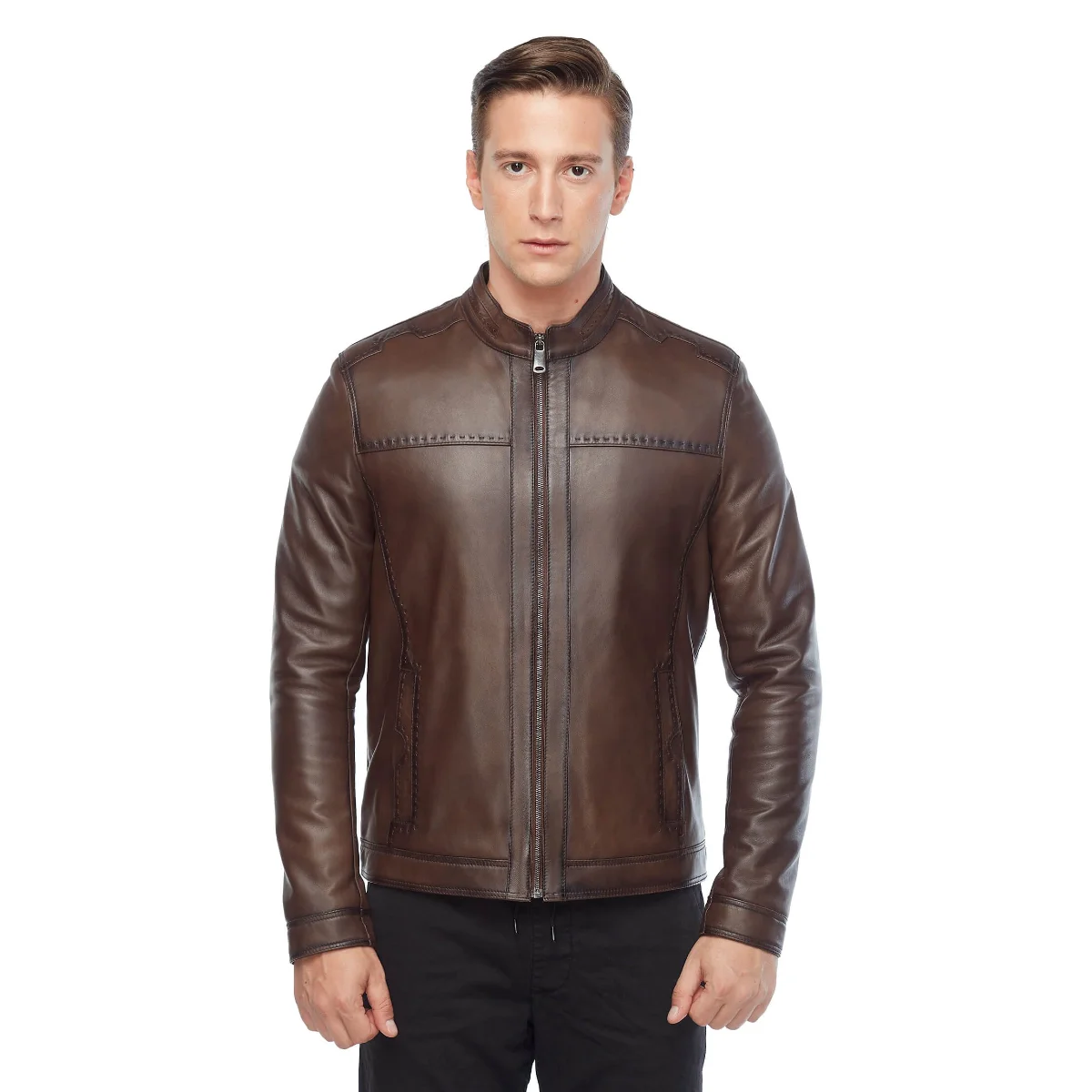 Sports Stitched Classic Leather Coats Coffee Original Lambskin Autumn Winter 2022 Biker Slim Large Size VintageTürkiye