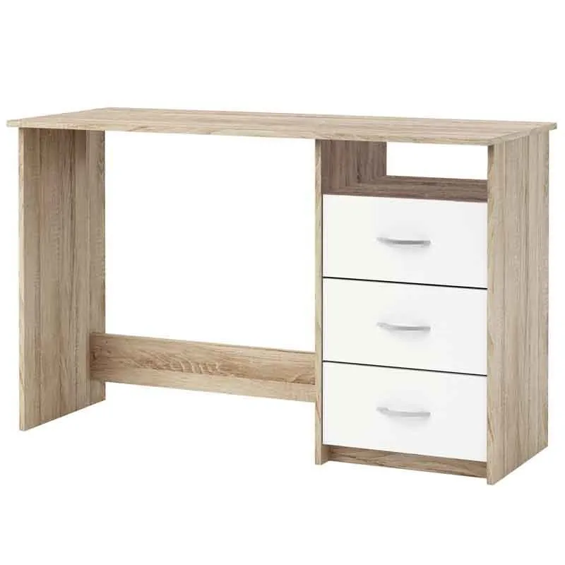 Youth Desk with Drawers and Hollow Oak and White Effect Wood, Student Desk, Youth Desk Measures: 123x50 cm