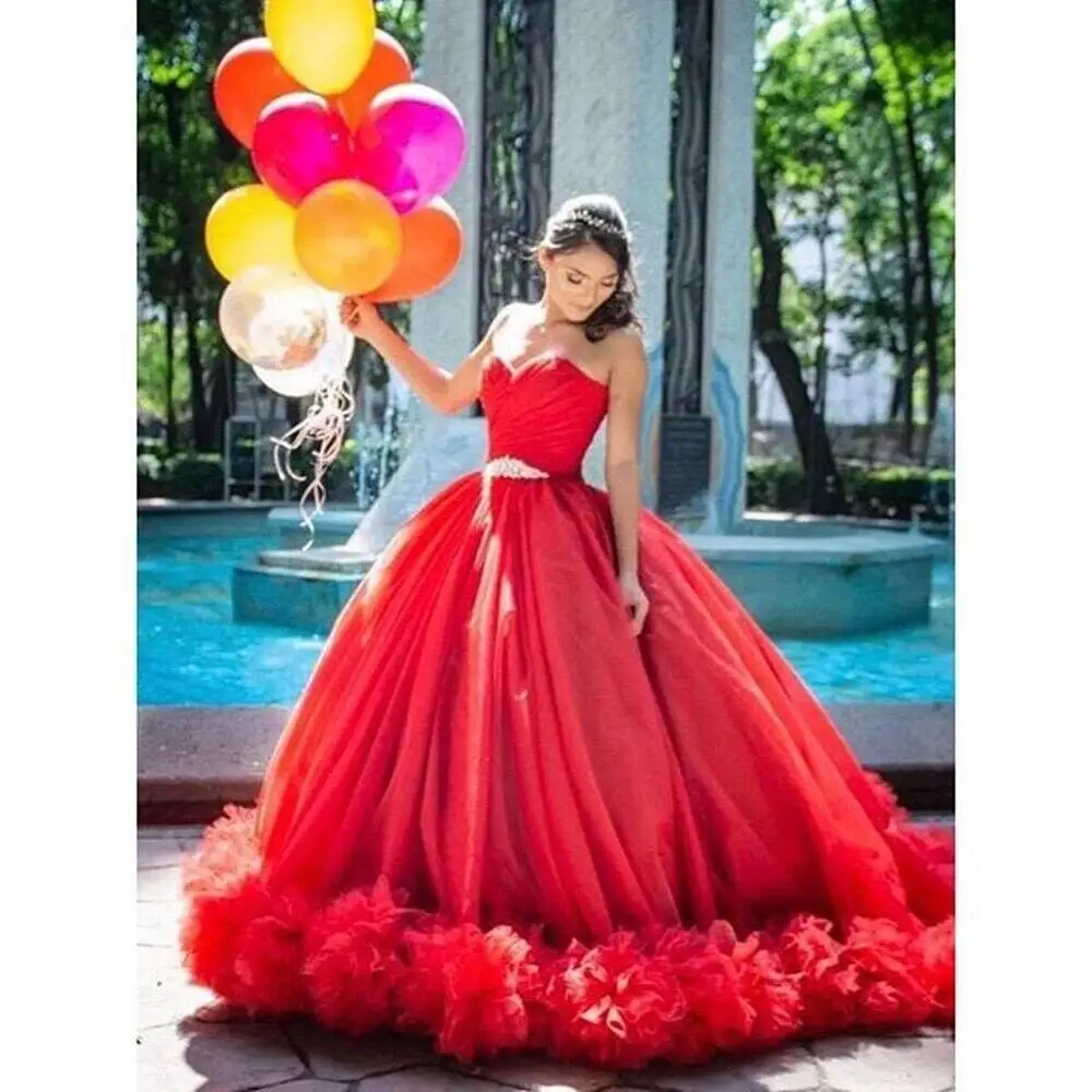 CloverBridal 2023 gaun ulang tahun Cinderella Ruched merah muda gaun Tulle Quinceanera gaun WQ9810