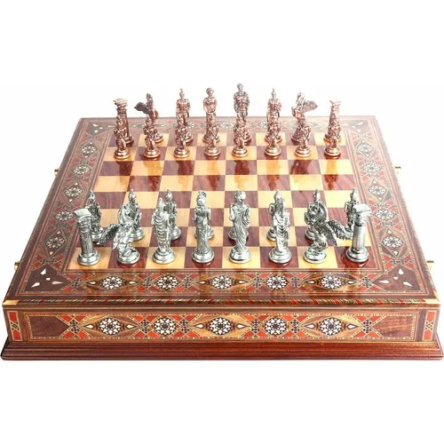 Big Size Metal Pegasus Horses Chess Set Antique and Handmade Solid Genuine Mother-of-Pearl Drawer Board Queen's Gambit Chess Set