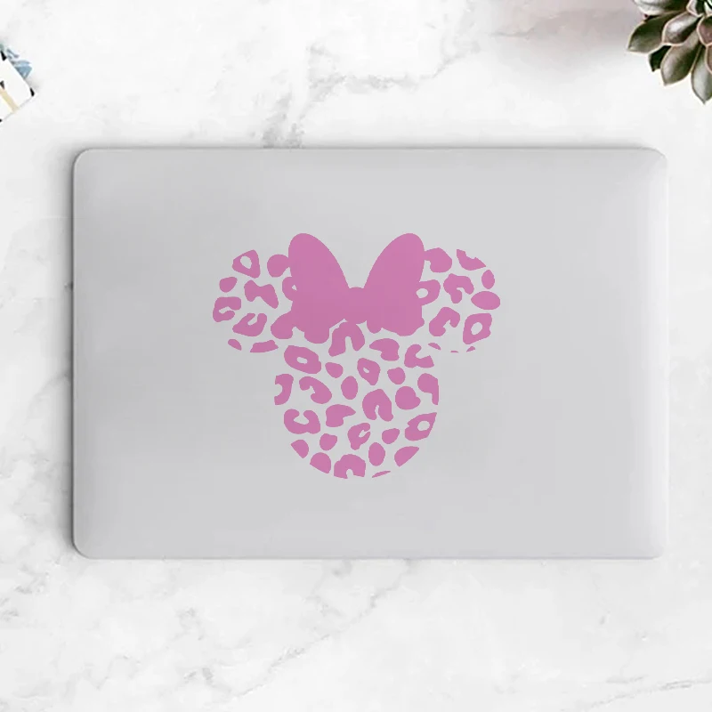 Car Accessories Stickers Female Mouse Hear Ears Decals Spoof or Parody With Black Bow Leopard Skin Pattern Laptop Vinyl Sticker