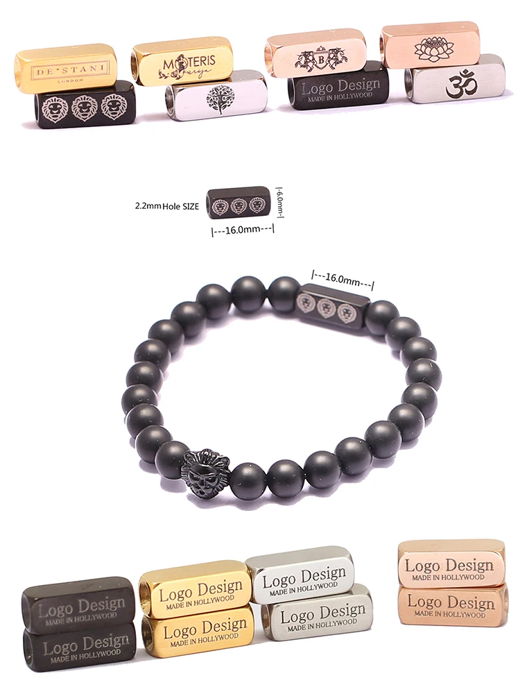 Free Shipping 10Pcs Rectangle Spacer 316L Stainless Steel Logo Laser Engraved Beads For Diy Jewelry Making,6x16x2.2mm