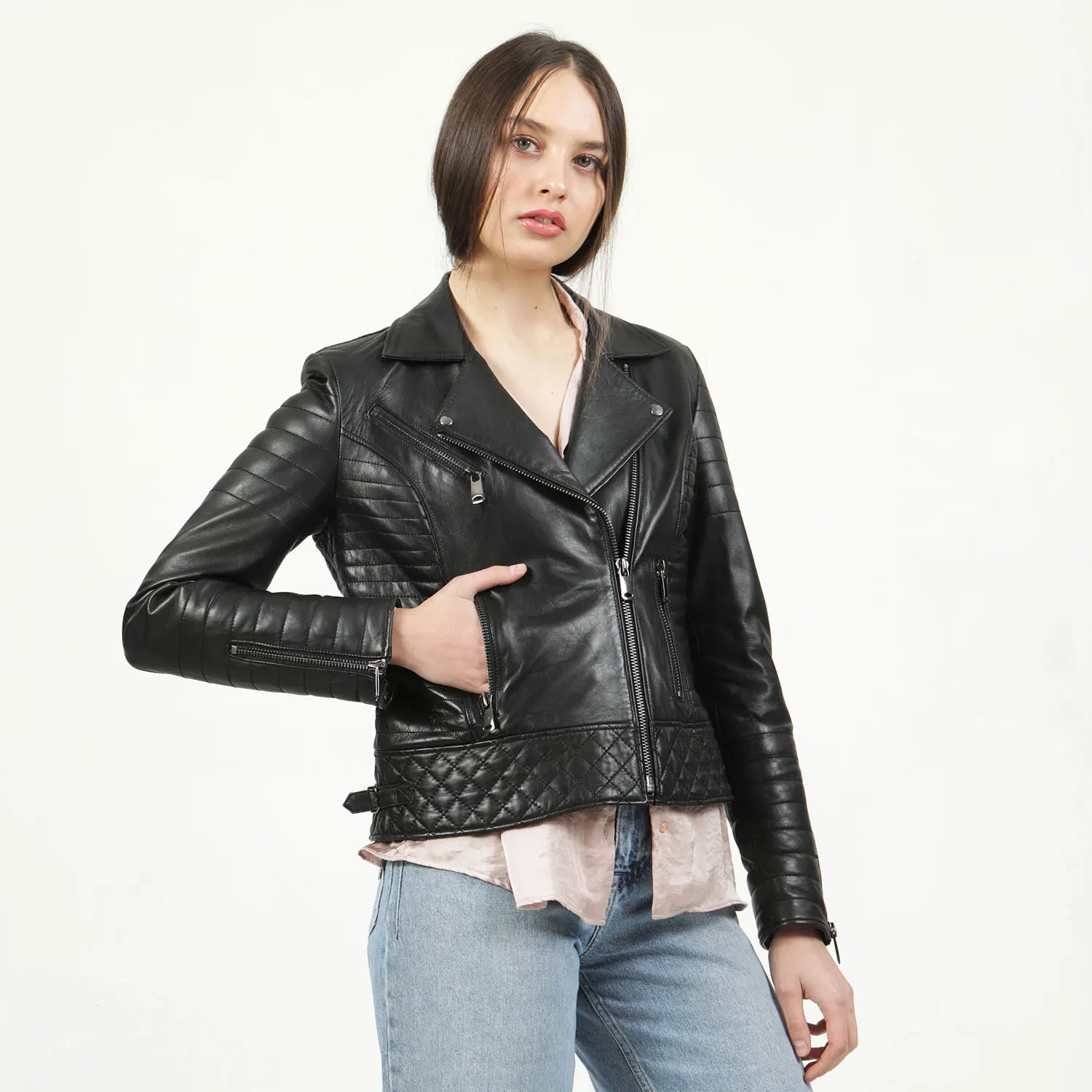 Thiết Kế Hợp Thời Trang Da Thật Chính Hãng Da Shearling Áo Khoác Và Biker Áo Khoác Nữ 100% Da Cừu Tự Nhiên Thu Mùa Xuân Màu Sắc Thời Trang