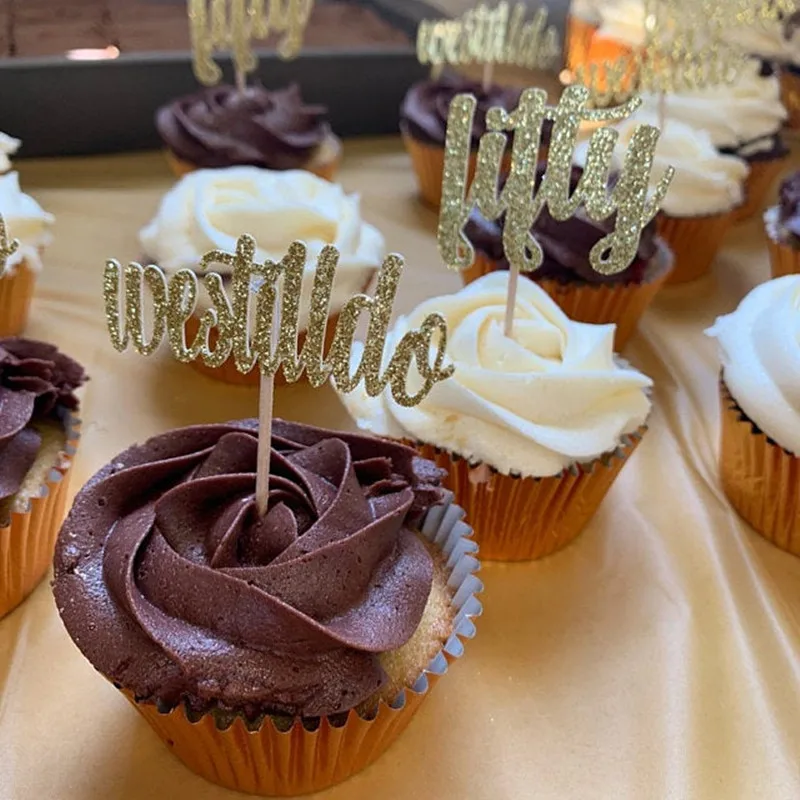 

Personalize Text Cupcake Toppers, Glitter, Custom Any Text, Language Calligraphy, Birthday Food Toothpicks