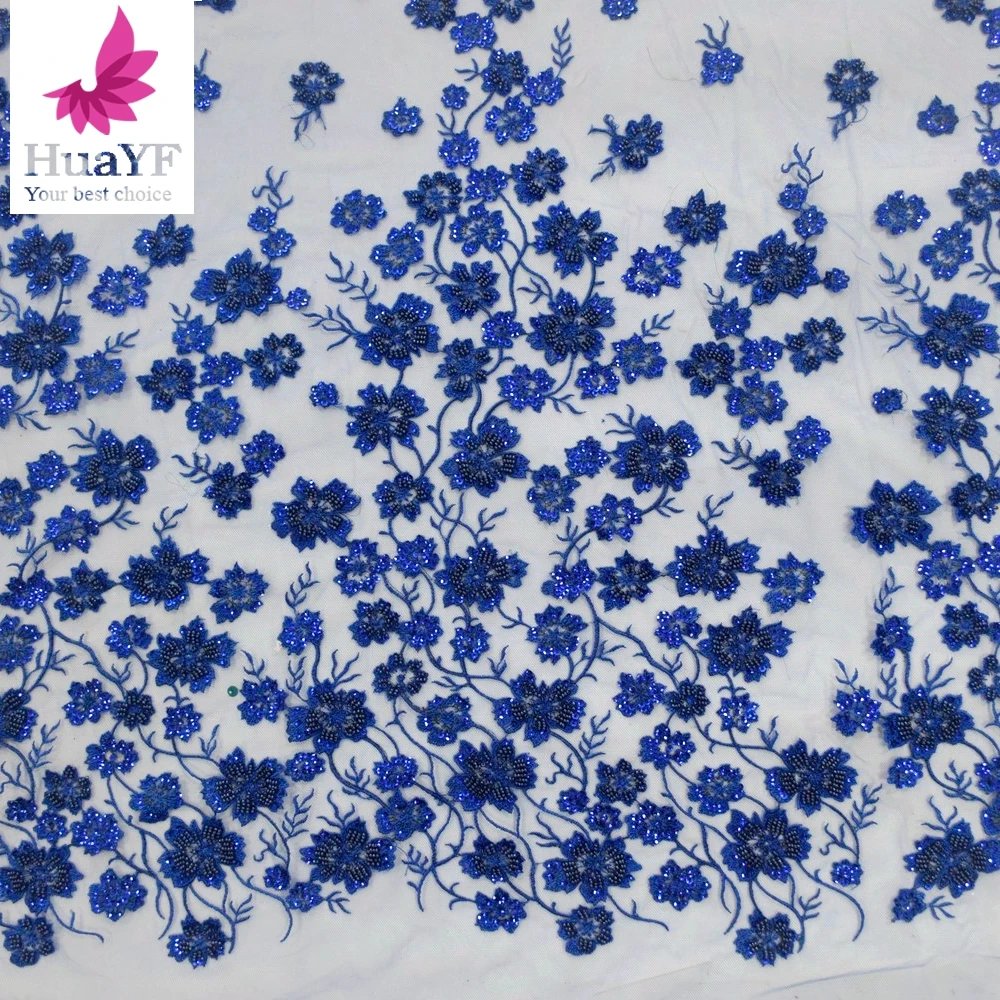 

3D Flower Tulle Pearls Fabrics With Beads Sequins For Party Dress HY1733