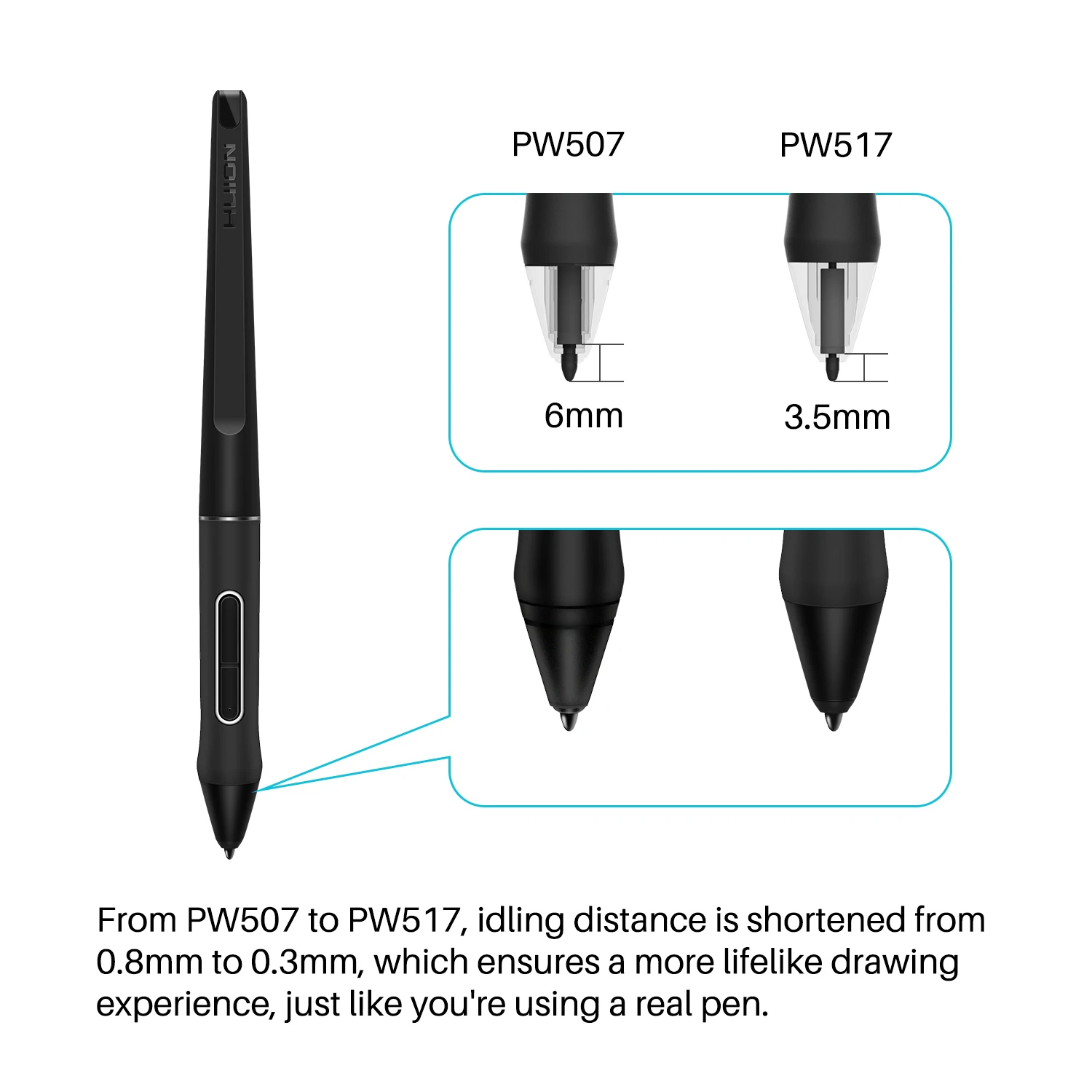 HUION PW517 Graphic Tablets Pen Digital Pen Touch Screen Stylus Battery Pen Black--PW517 for Kamvas 13 22 12 GS1562/GS1161