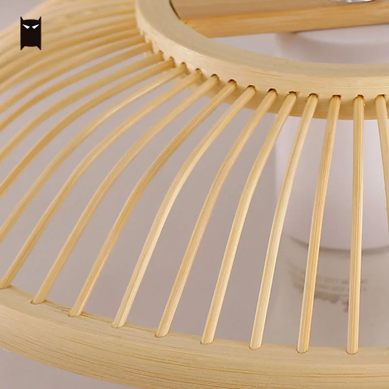 Bamboo Wicker Rattan Round Lantern Pendant Light Fixture Nordic Country Hanging Ceiling Lamp Design Farmhouse Dining Table Room