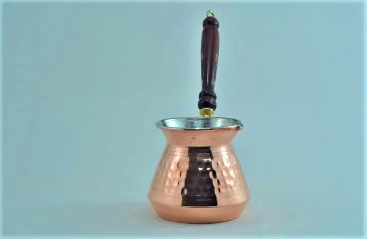 WONDERFUL AUTHENTIC Hand hammered copper turkish coffee pot Ibrik Vintage Jazzva Briki brass handle .