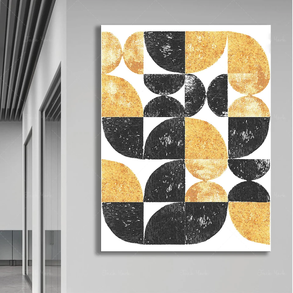 Bauhaus poster Gold and black Handmade forms Digital download Oversize