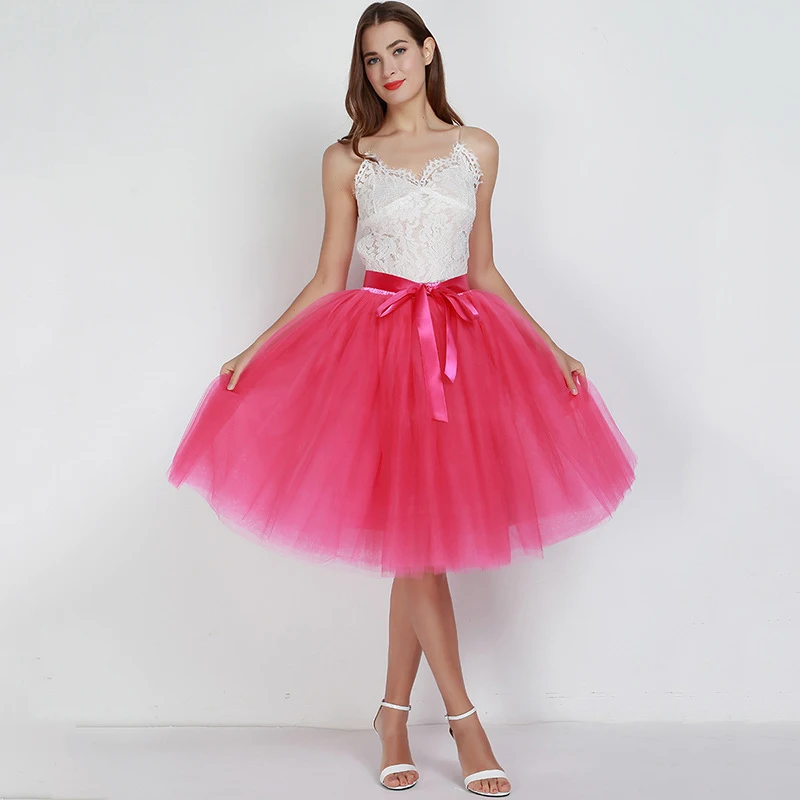 

Mini Tulle Skirt Above Knee Length Skater Ribbon Bow Knot Swing Dance Candy Colors Tutu Fluffy Mesh Short Cocktail Gowns