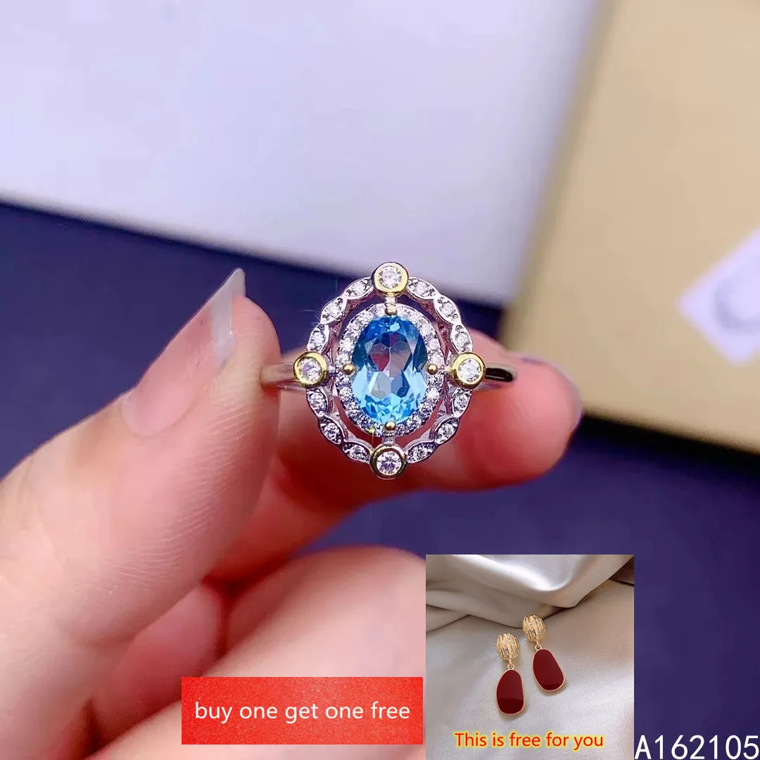 

925 pure silver Chinese style natural Swiss Blue Topaz women's luxury popular oval adjustable gem ring fine jewelry support dete