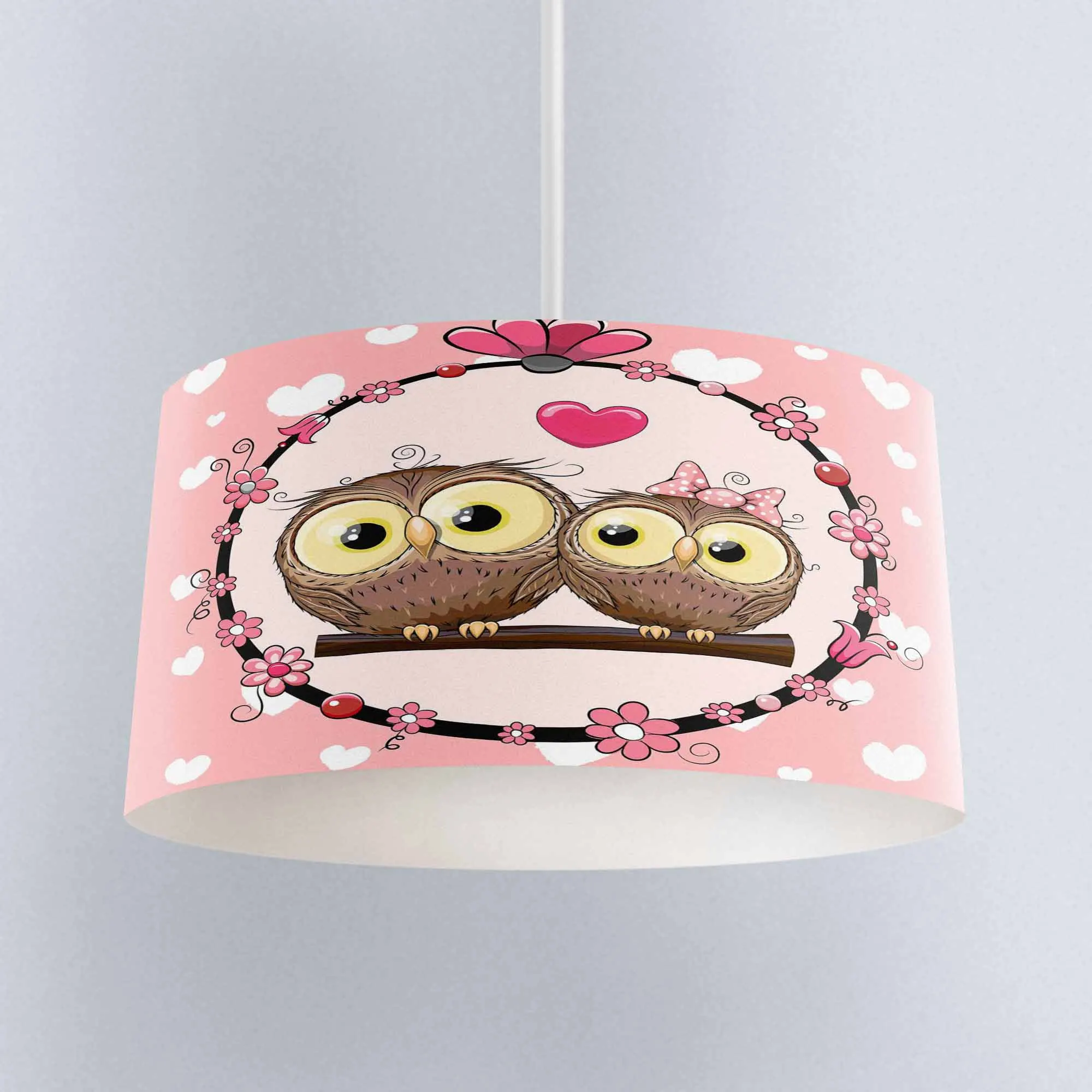 

Else Pink White Hearts Love Owls Flowers Print Fabric Kids Chandelier Lamp Drum Lampshade Floor Ceiling Pendant Light Shade