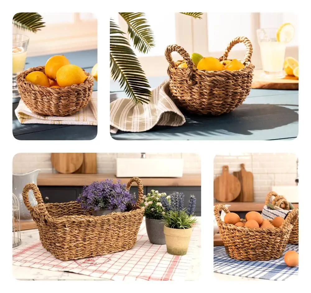 

Wicker Straw Basket Kitchen Storage Container Small Medium Large Woven Fruit Egg Food Bread Tray