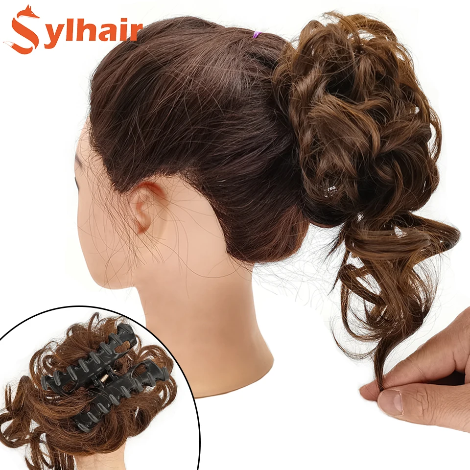 Synthetic Messy Curly Claw Hair Clip Bun Chignon Extensions Scrunchy Fake With Tail for Women Hairpieces