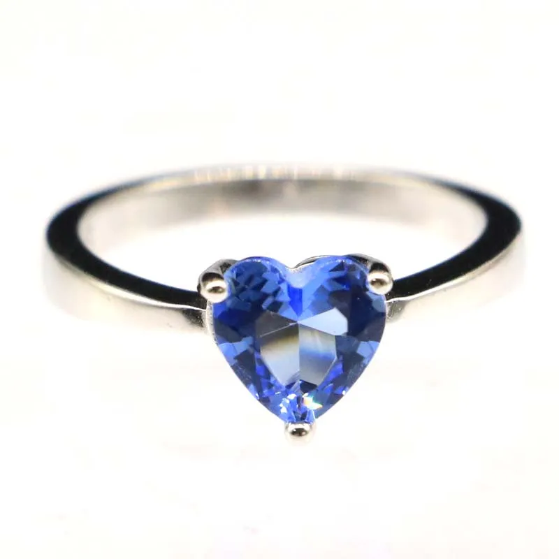 

Buy 2 Get 1 Free 6x6mm Highly Recommend Top Selling 3g Heart Violet Tanzanite White Sapphire 925 Solid Sterling Silver Rings