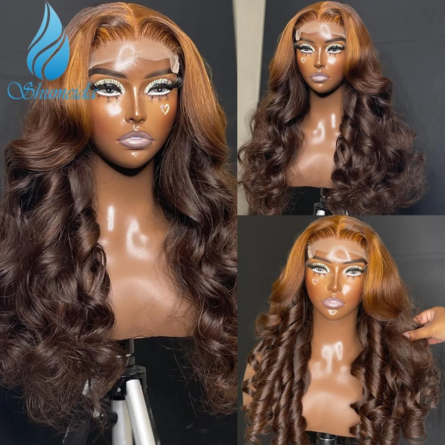 Shumeida Ombre Brown Color 13*6 Lace Front Wigs Orange Pre Plucked Hairline Peruvian Remy Human Hair Glueless Wig for Women