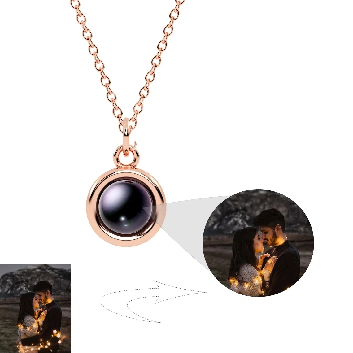 Dascusto Neue benutzerdefinierte Projektionsfoto-Halskette für Frauen, personalisiertes Bild, runder Anhänger, Halskette, individueller Schmuck, Erinnerungsgeschenk – Detail 2