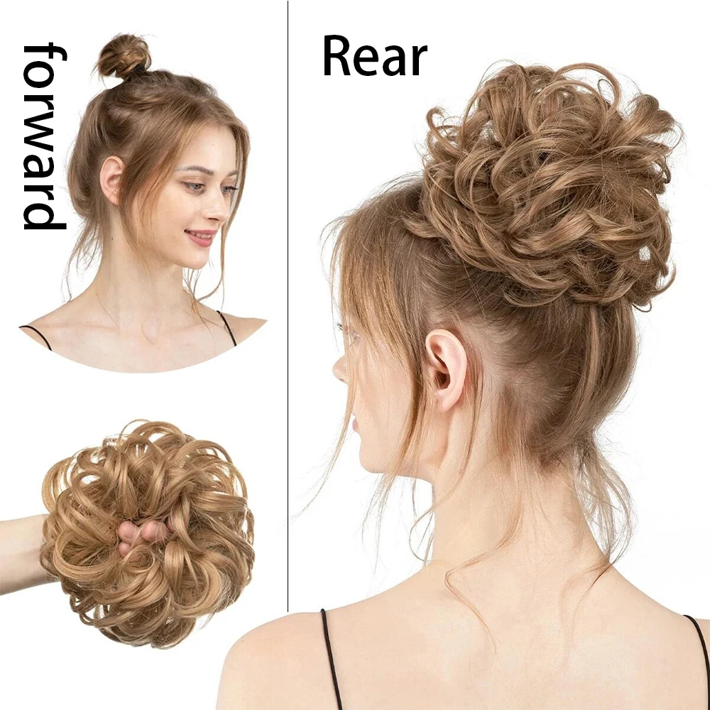 Synthetic Hair Bun Extensions Messy Curly Elastic Hair Scrunchies Hairpieces Synthetic Chignon Donut Updo Hair Pieces for Women