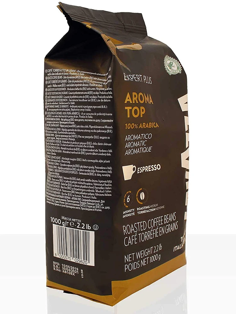 Lavazza Aroma Top Coffee Beans 100% Arabica bean In pack of 1 Kg Certification Rainforest Alliance