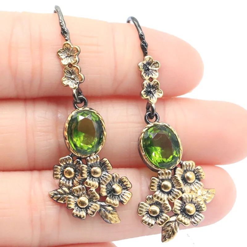 

Buy 3 get 1 free 48x17mm 6.7g New Stone Iolite Pink Tourmaline Green Peridot Black Gold Silver Earrings Pendant