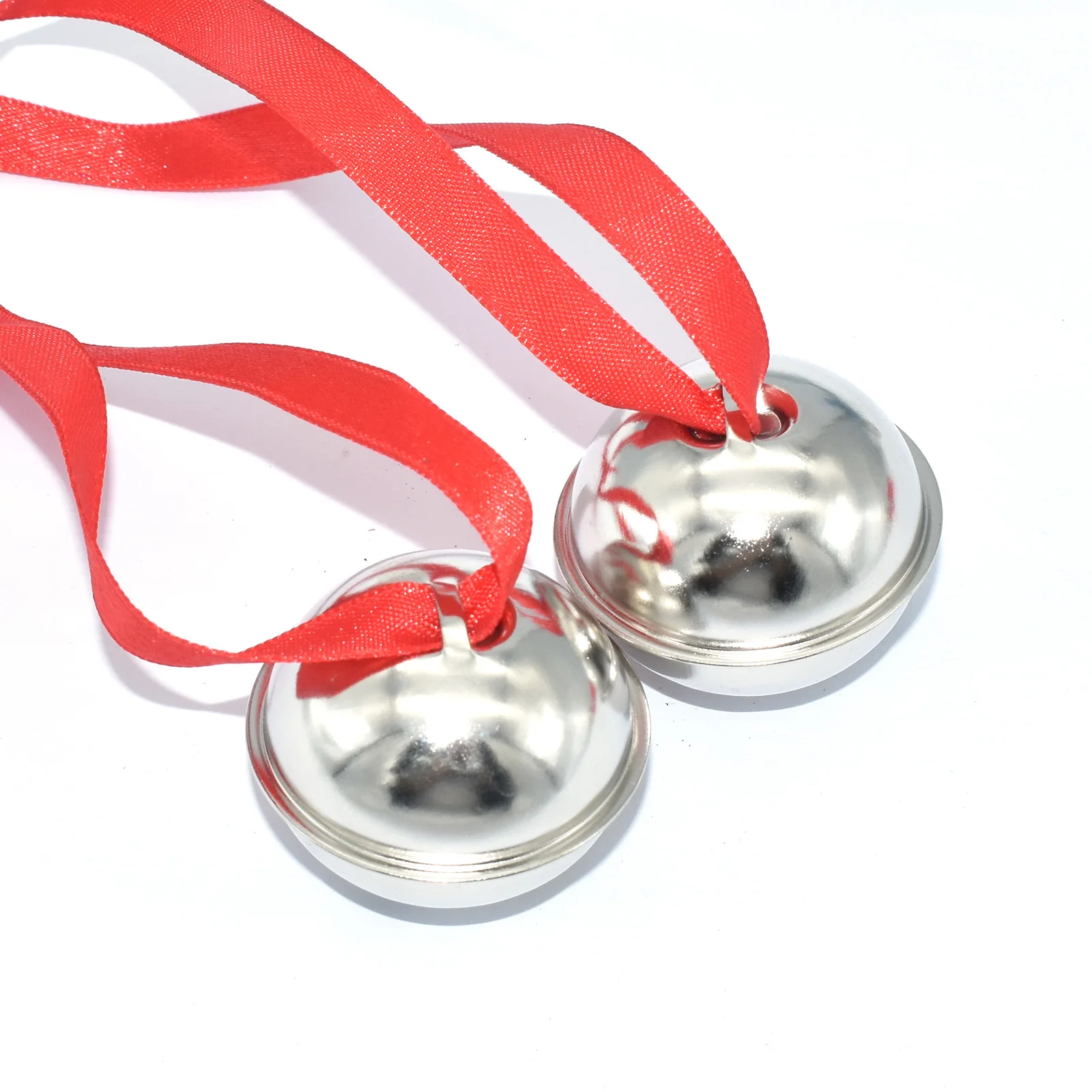 Silver Jingle Bell with Red Ribbon Christmas Ornament Bell  Decorative Hand Painted Wedding for Wreath Christmas Project