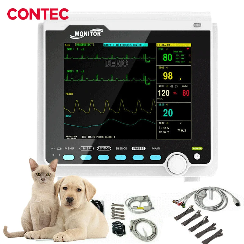 CONTEC Brand Veterinary VET Vital Signs Patient Monitor 6 Parameters SPO2 PR ECG  NIBP RESP TEMP