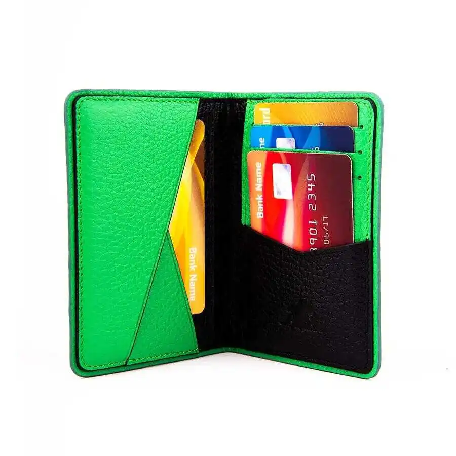 Vibrant Genuine Leather Sport Card Holder Wallet Black-Green Purse Casual For a Lifetime Comfortable Money Pocket Good Quality