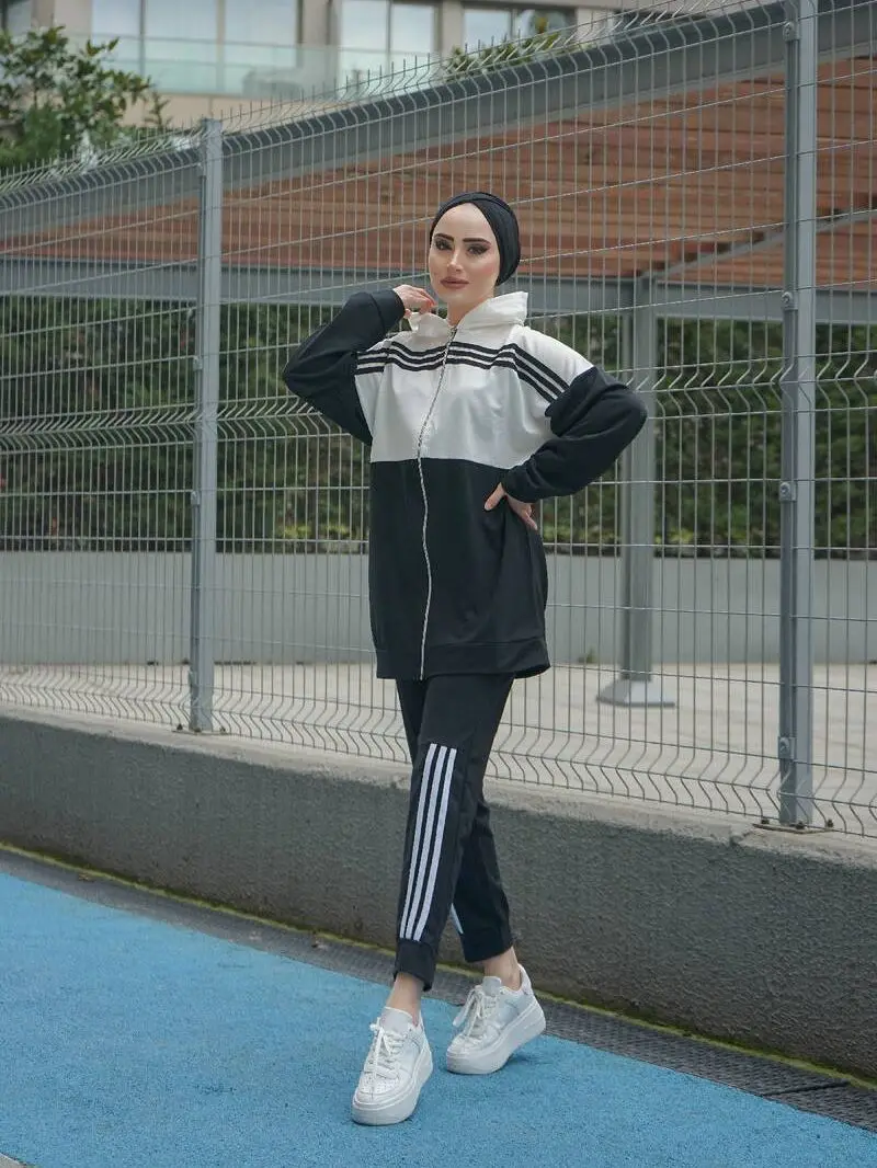 1016 Islamic Sports Wear for women Sport double Team Tracksuit Set Muslim Women Dress Set Sport Hijab Suit Sport Hijab Suit 2022