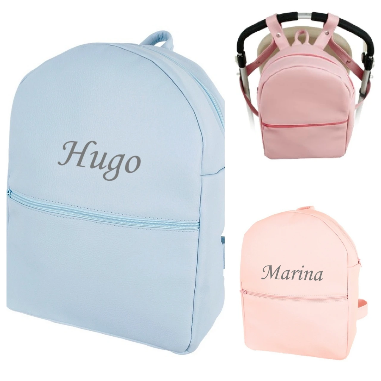 Personalized leather backpack with your baby's name, CITYBEBE ideal for carrying to the guarderia and hung on the chair walk