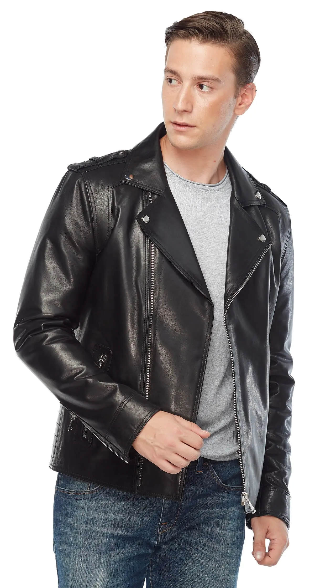 Biker Men 'S Genuine Leather Coat Black Original Lambskin Autumn Winter 2022 Biker Slim Large Size VintageTürkiye