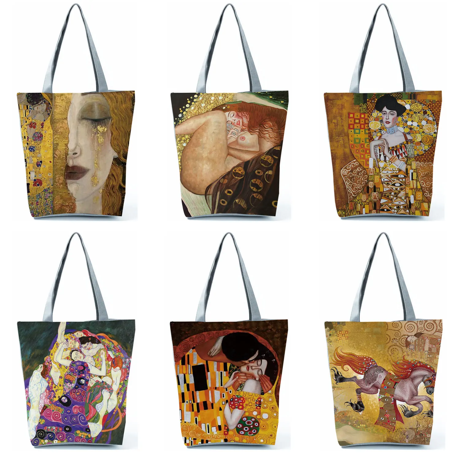 Gustav Klimt Ladies Fashion Handbag Customized Oil Painting Tears Tote Bags For Women Large Capacity Totes Shopping Shoulder Bag