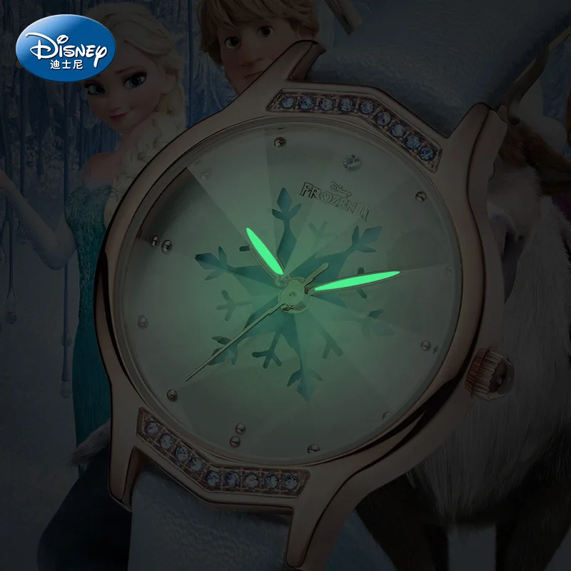 Disney For Women Watches Frozen Cartoon Quartz Wristwatch Rhinstone Scale Luminous Hand Waterproof Girl Youth Student Lady Clock