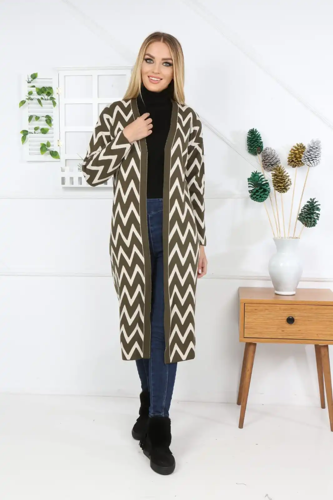 Chevron Muster Strickjacke Weste Lange 2021 winter kleidung Schwarz Rosa grün weiß Muslimischen islami turkiye