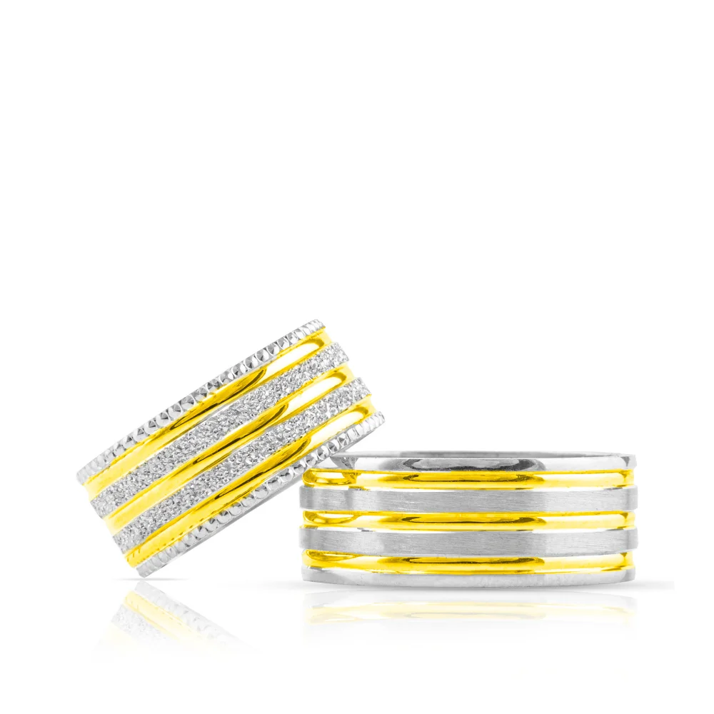 SILVERFONI 925 Sterling Real Silver Couple Wedding Rings Set For Men And Women Jewelry Yellow Silvery Bands Anniversary Gift