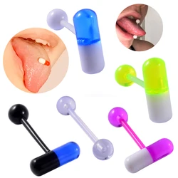 5PCS acrilico capsula linguetta bilanciere anello pillola lingua anello Piercing sfera acrilica trasparente anello lingua di base gioielli 14G