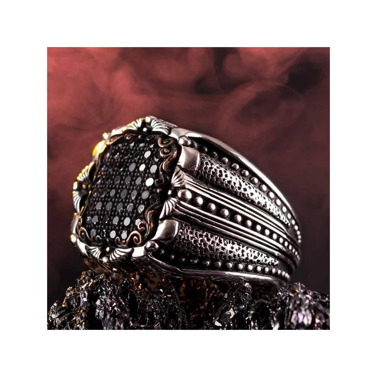 

925 Sterling Silver Special Design With Small Black Zircon Stone Men's Ring Exclusive Chic Accessory for Men Special Ring