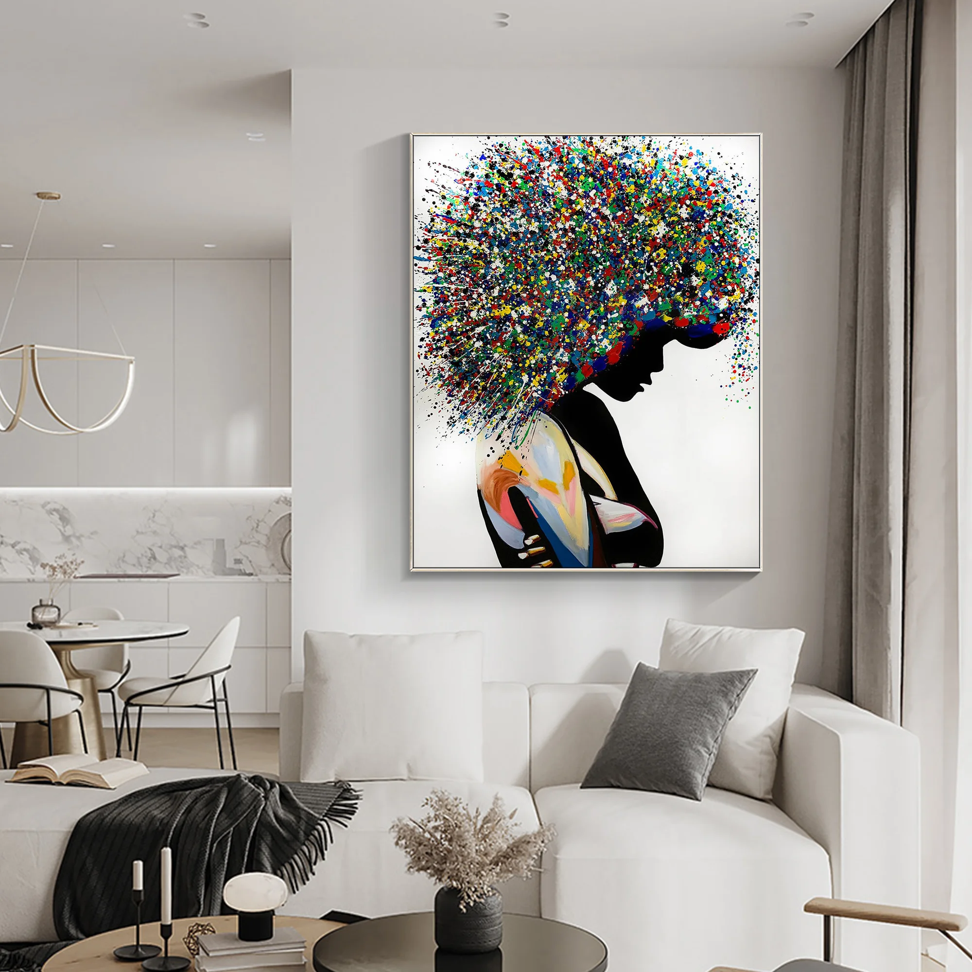 

Colorful Acrylic Woman Portrait Painting On Canvas Modern Hand Painted Graffiti Art Home Wall Decor Interior Decoration