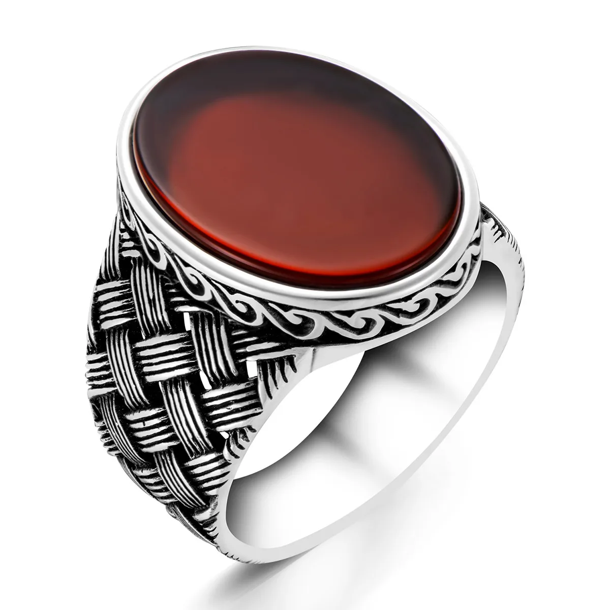 925 Sterling Silver Oval Dark Burgundy Agate Stone Men's Ring Exclusive Access for Men Special Ring Made in Turkey