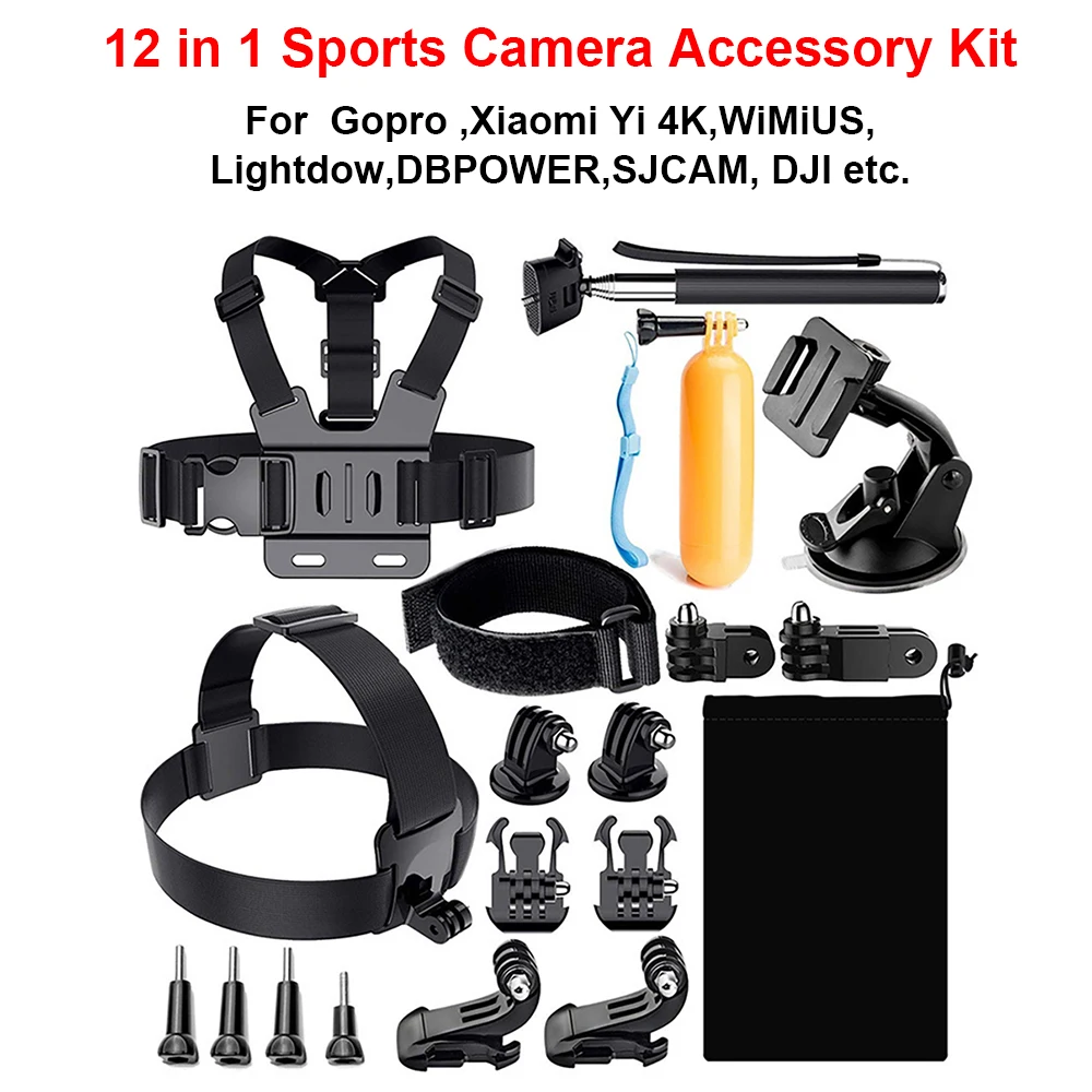 12 in 1 Sports Camera Accessories Kit for Gopro, Xiaomi Yi 4K, WiMiUS, Lightdow, DBPOWER, DJI, SJCAM, Eken etc.