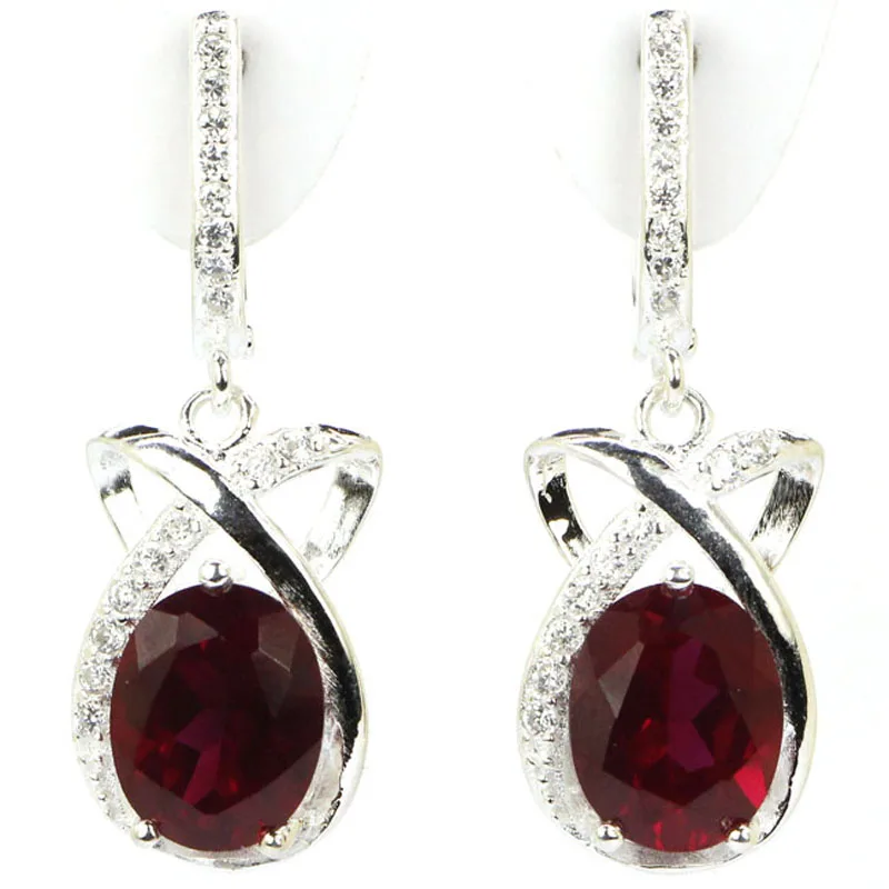 

30x12mm Elegant 5.5g Real Green Emerald Ruby Blue Sapphire Cubic Zirconia Real 925 Solid Sterling Silver Earrings