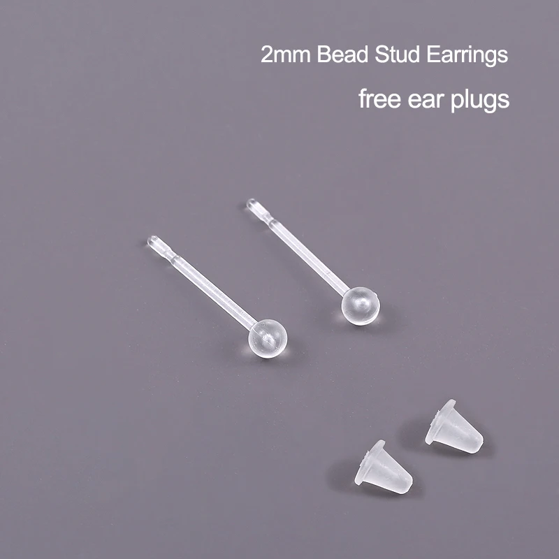 UNNAIER 1 Pair 2mm Resin Clear Stud Earrings DIY Earring Accessories Simple Invisible Hypoallergenic Women's Ear Post Earrings