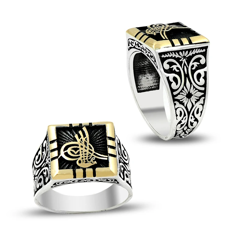 925 Silver Traditional Ottoman and Resurrection Ertugrul Symbol Printed Rings for Men