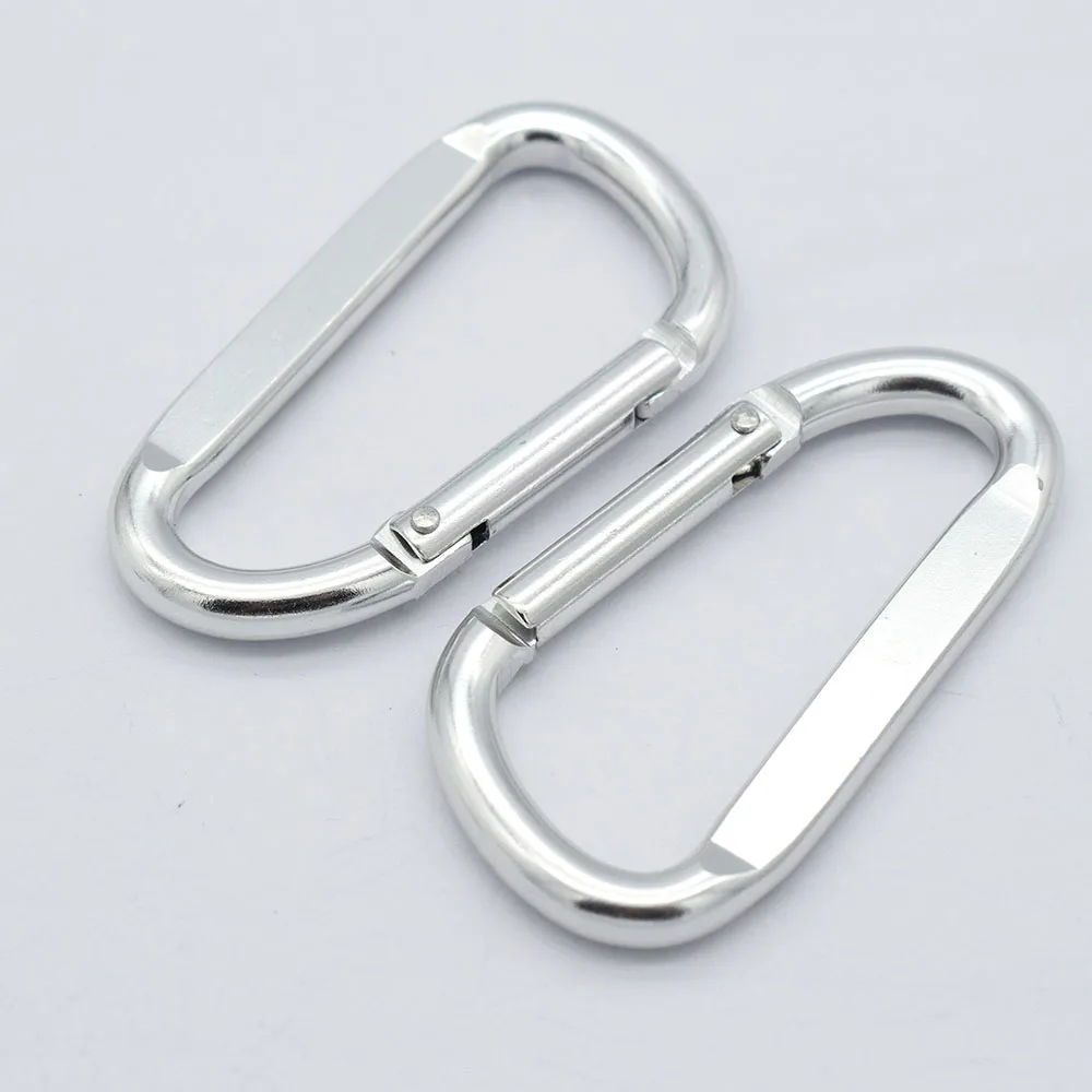 48/68mm Aluminum Carabiner Silver Clip Clasp D-Ring Locking Buckle Key Chain 2 Size Keychain Clip Hooks Clips Spring Buckle Gate