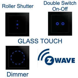 Z-Wave Wintop Glass Touch Dimmer Roller Shutter On-Off Double Wall Switch Built-in Relay EU Freq 868MHz 220V Check Compatible