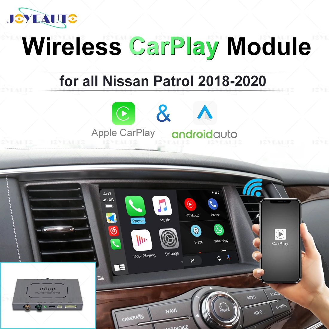 JoyeAuto Wireless Apple CarPlay for Nissan Patrol Y62 Y61 Y60 2020 2019 2018 Android Auto Navigation Car Play Mirroring AirPlay