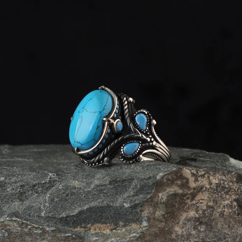 

Men's Turquoise Gemstone 925 Sterling Silver Ring Special Design 2022 Summer Winter Fashion Trend Accessories Products Gift Items Free Shipping