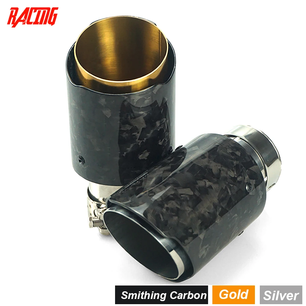 1Piece Upgrade Forged Carbon Fiber Exhaust Tip For Universal Auto Modified Stainless Muffler Tail Tips Modify Gold Silver