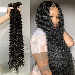 Extensions de Cheveux Brésiliens Naturels Ondulés, 30 Pouces, pour Femme Africaine