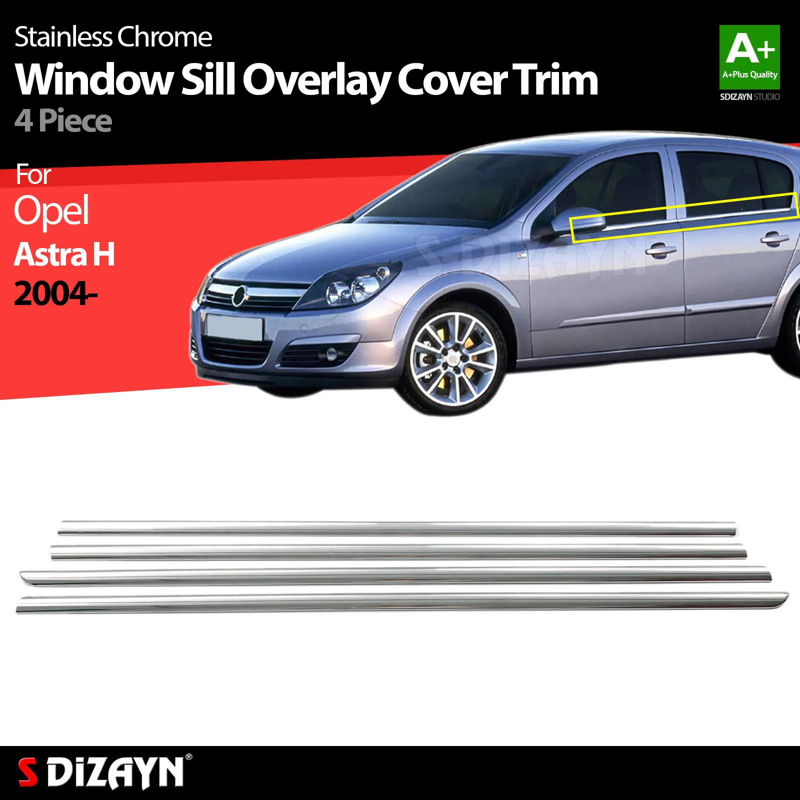 S Dizayn For Opel Astra H Chrome Window Sill Overlay Cover Trim Stainless Steel 6 Pc Exterior Car Accessories Parts Auto Product