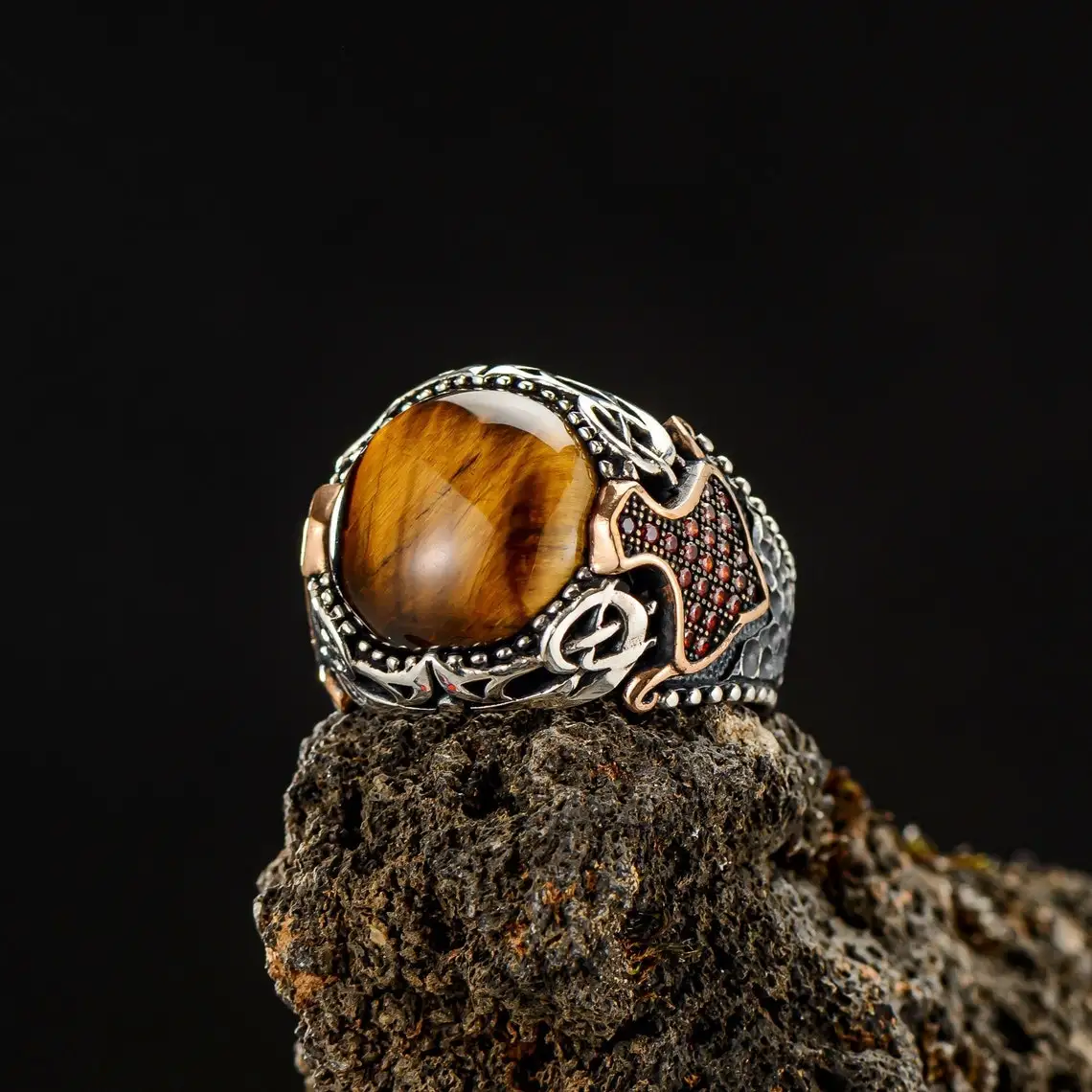 Solid 925 Sterling Silver Arrow Head Tiger Eye With Zircon Men's Jewelry Master Ring Men's Biker Jewelery Acessory Gift For Him